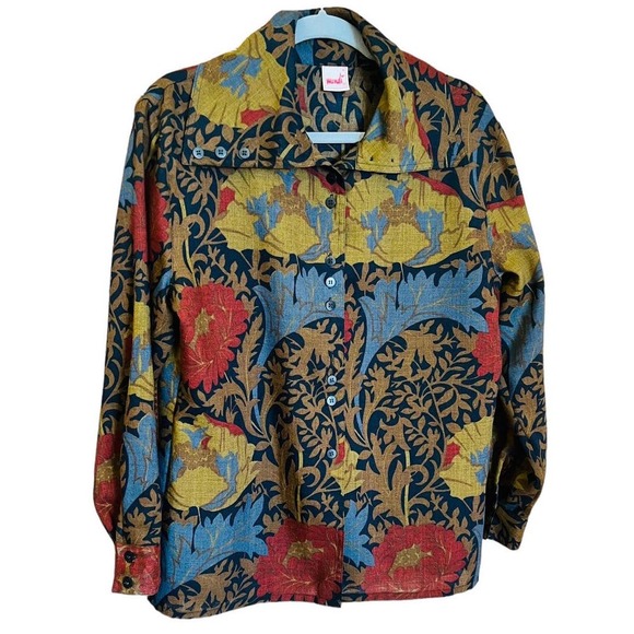 Vintage 80s Mondi Escada Floral Art Blouse Buttons Down Shirt Size 36 Small - Picture 7 of 15